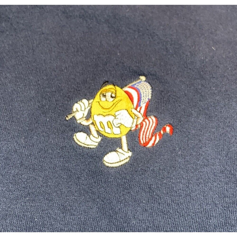 M&M’s Vintage 90s Navy Blue Sweatshirt Embroidered 2X Yellow M&M American Flag